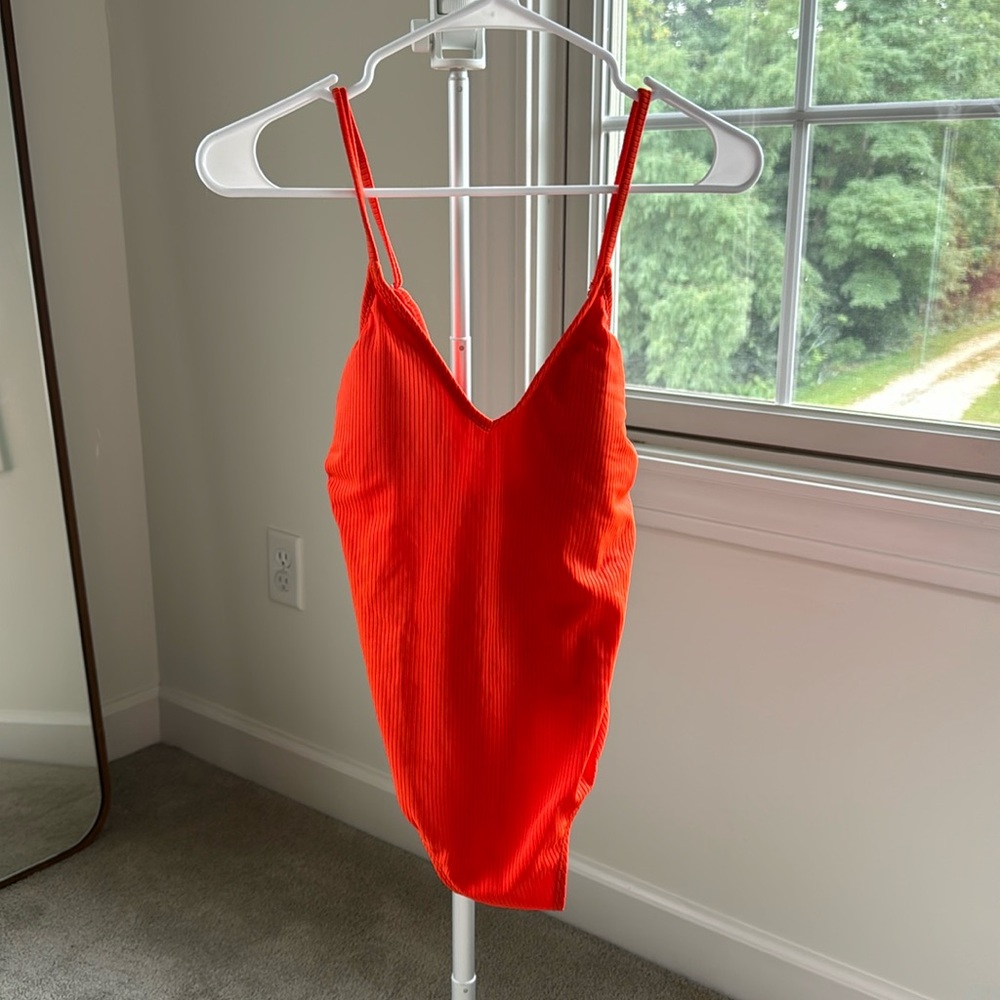 Orange red one piece bathing suit